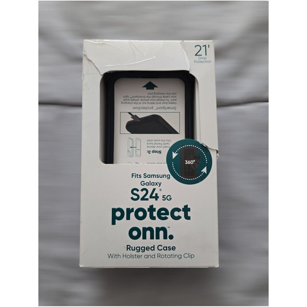 onn. Rugged Phone Case with Holster for Samsung Galaxy S24 5G - Black - NEW